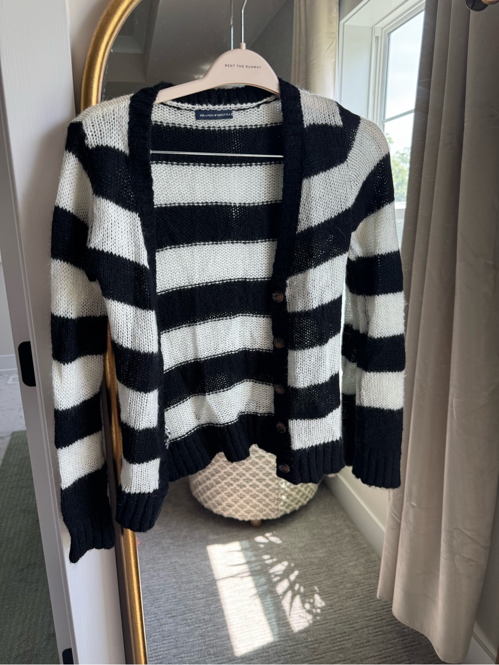 Brandy Melville Black and White Striped Button-Up Cardigan
